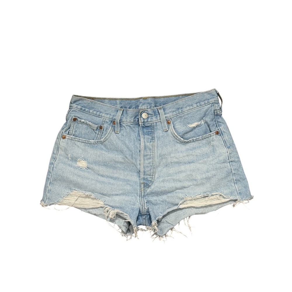 Levis 501 Boho Grunge Distressed Denim Shorts Light Wash Button Fly Women's W32